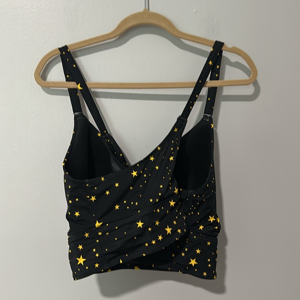 Wire-Free Bra Racerback Bikini Top Black And Yellow Star Print Sz 3X - Picture 3 of 5